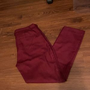 Burgundy Cropped Dress Pants with Tie
